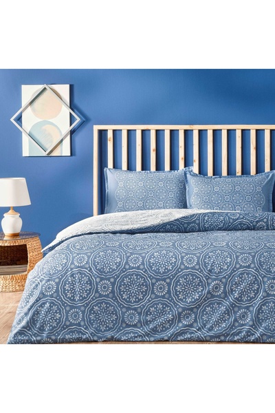 Linens Allday Tuiren - Blue Cotton Satin Double Duvet Cover Set