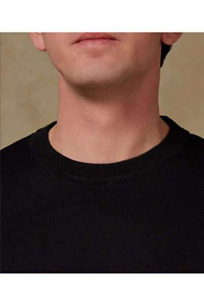 Abbate Suave Knitted Fabric Cotton Modern Fit Black Crew Neck Men's Plain Knitwear