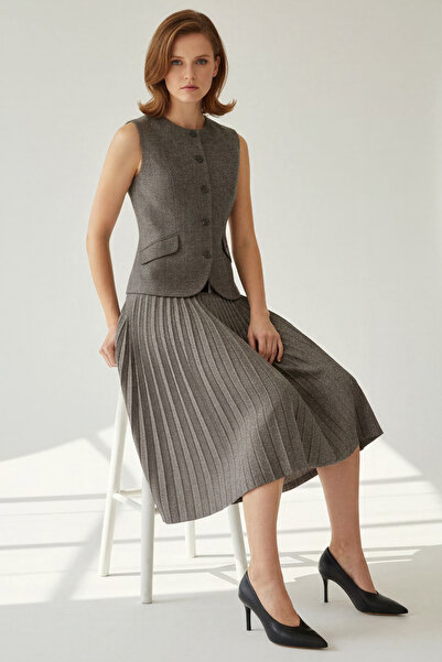 Exquise Κανονική μίντι φούστα με μοτίβο ψαροκόκαλο με ψηλόμεσο πόμολο