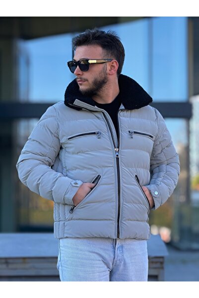 KINGAF Shiny Leather Men's Coat - Sheepskin Collar