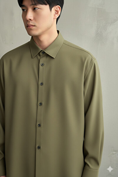 A&O Style Ανδρικό πουκάμισο με μακρυμάνικο ύφασμα τύπου Tok Modal oversized Gramage Khaki