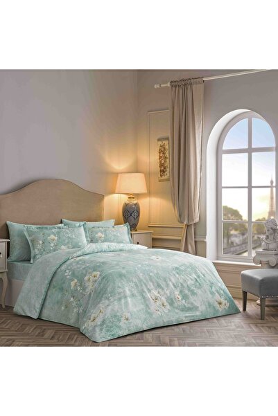 Linens Seine Cotton Satin King Duvet Cover Set Turquoise