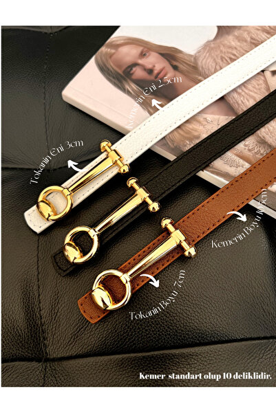 Fiori Tasarım Uzun Tokalı İnce Kadın Kemeri, Ceket Kemeri, Gömlek Kemeri, Elb...