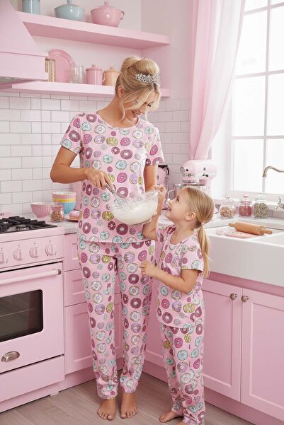 Merry See Rövid ujjú alsó hosszú fánk nyomott pizsama készlet