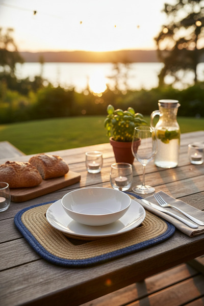 NEŞELİ HOME سجادة أمريكية مربعة الشكل من الجوت بمظهر القش، باللون الأزرق الدا...