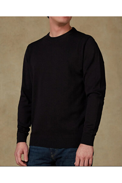 Abbate Suave Knitted Fabric Cotton Modern Fit Black Crew Neck Men's Plain Knitwear