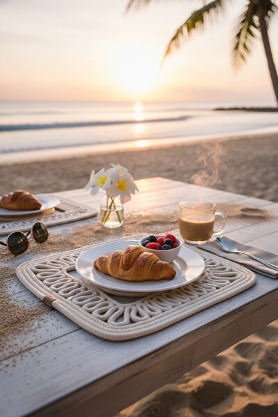 NEŞELİ HOME Jutty Hasır Görünümlü Jüt Dokuma Kare Krem Örgü Dekoratif Amerika...