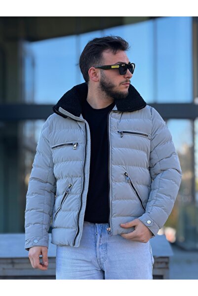 KINGAF Shiny Leather Men's Coat - Sheepskin Collar