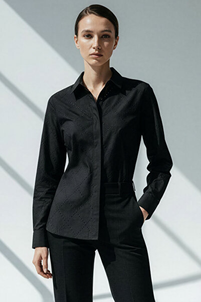 Exquise Cămașă din bumbac cu mânecă lungă, fără buzunare, cu model de piatră