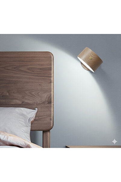 Generic Wooden bedside reading Lamp, 360 Rotation Touch Control rechargeable night Light (White light)