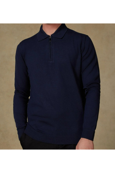 Abbate Ανδρικό πλεκτό πλεκτό ύφασμα Claro από βαμβακερό μείγμα μοντέρνας εφαρμογής με γιακά πόλο σε μπλε ναυτικό χρώμα