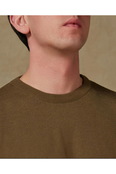 Abbate Ανδρικό πλεκτό πλεκτό ύφασμα από βαμβάκι μοντέρνα εφαρμογή χακί με λαιμόκοψη ποδηλατικό απλό πλεκτό