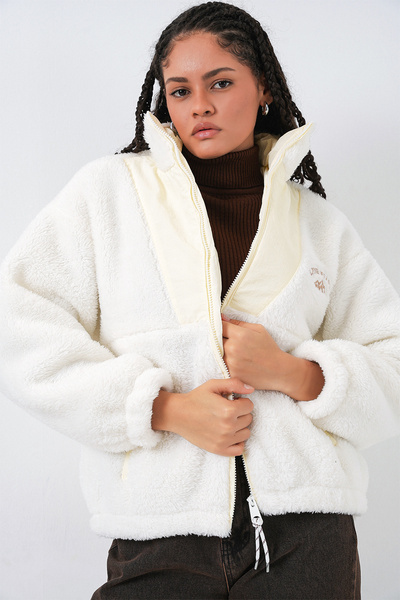 Bigdart 5194 Model Dámska plyšová bunda Ecru Coat