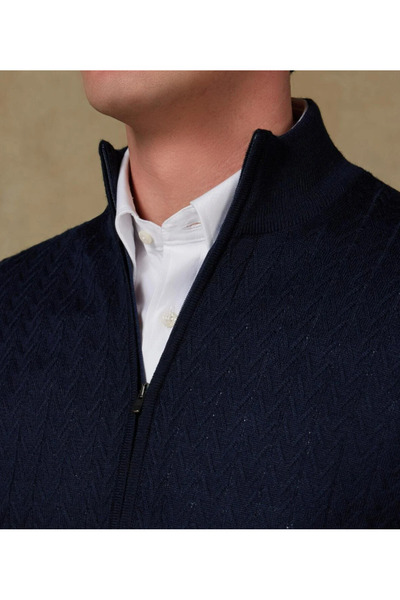 Abbate Πλεκτό ύφασμα Seta Μάλλινο Μοντέρνο Εφαρμογή Ναυτικό Μπλε ψηλός λαιμός Ανδρικά πλεκτά με σχέδια