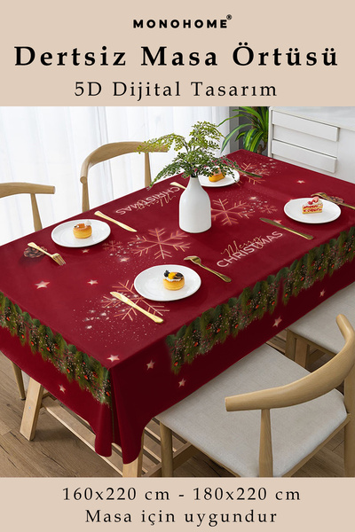 MonoHome Різдвяна скатертина - 5D цифровий дизайн, спеціальне плетіння, червона