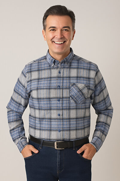 BURSPA Rahat Kesim Çizgili Kareli Kışlık Erkek Baba Gömlek