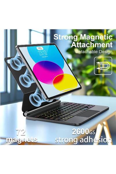 HYX Magic Keyboard Case for iPad 11th (A16) 2025 / 10th Gen 10.9 inch Backlit Trackpad - Black