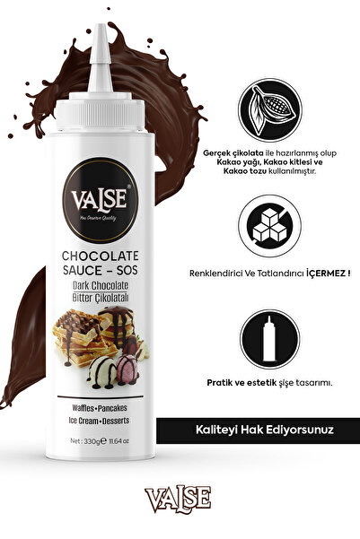 Valse Gerçek Bitter Çikolatalı Sos (Glutensiz) 330 Gr Waffle & Pankek & Meyve & Kek & Tatlı & Dondurma