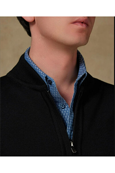 Abbate Forte Knitted Fabric Wool Modern Fit Black Mock Neck Men's Plain Knitwear