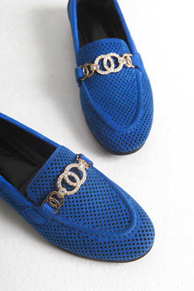 MARSEDO Andra Kadın Tokalı Yuvarlak Burun Günlük Babet Mavi