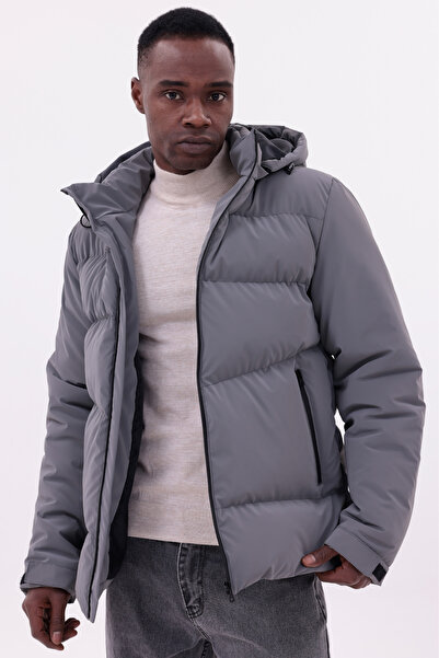 freemen Ανδρικό αδιάβροχο παλτό ανθρακί υφασμάτινο Nova με αφαιρούμενο με κουκούλα φερμουάρ με λεπτομέρειες