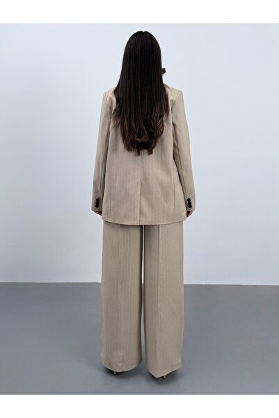 ossons Vonalmintás nadrág kabát mellény 3 részes öltöny