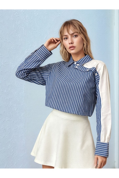 MAMAYAGA Dámská košile s krátkým rukávem s límcem a rukávem s knoflíky se speciálním designem