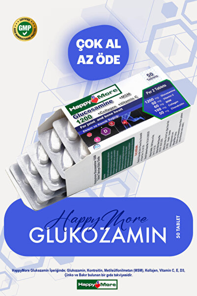 happy more Glukozamin - Sülfat, Kondroitin, MSM ve E, D, C Vitamini - 50 Tablet