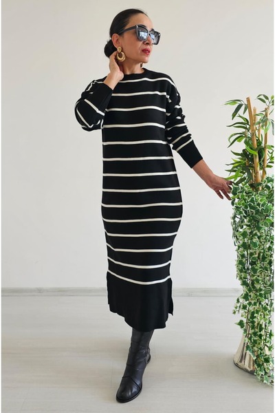 6 butik altı üstü butik Çizgili Full Likralı Triko Elbise