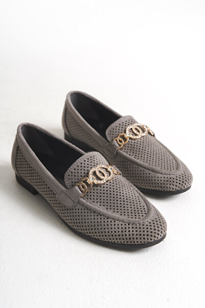 MARSEDO حذاء باليه نسائي من Andra بمقدمة مستديرة ومقدمة مستديرة باللون الرمادي