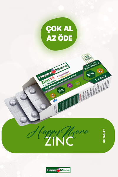 HappyMore Zinc15 - Çinko, Selenyum, C Vitamini ve Histidin - 30 Tablet