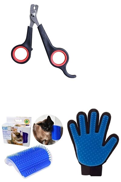 Vi Caro Kedi Köpek Tüy Tarama Fırça Eldiven Kedi Köpek Tırnak Makası Kaşınma Aparatı Avantaj 3'lü Set