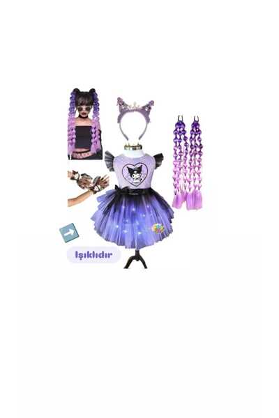 3b kids kuromi ışıklı elbise kostüm kuromi ta. kuromi bubble saç kuromi eldiv...