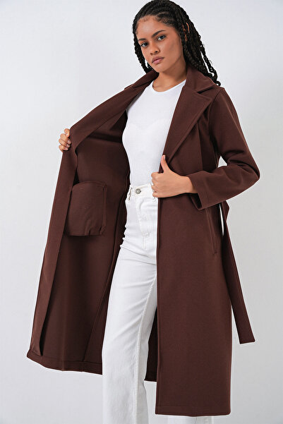 Bigdart 9118 Палто с щампа с двуредна яка - кафяво