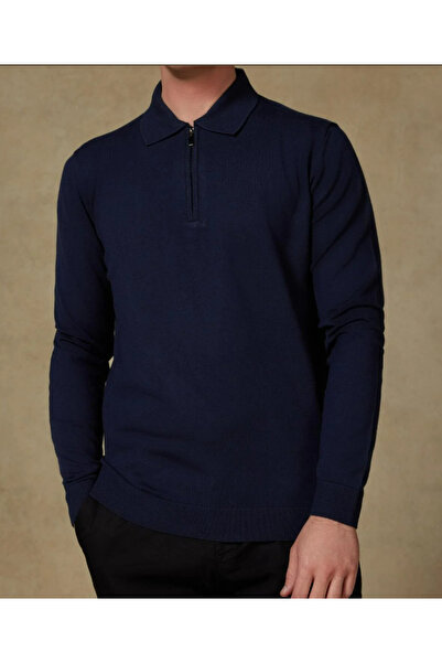 Abbate Ανδρικό πλεκτό πλεκτό ύφασμα Claro από βαμβακερό μείγμα μοντέρνας εφαρμογής με γιακά πόλο σε μπλε ναυτικό χρώμα