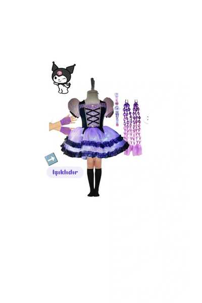 3b kids Işıklı Kuromi Kostüm Elbise Kuromi Bubble Saç Kuromi Saat Kuromi Bile...