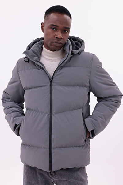 freemen Ανδρικό αδιάβροχο παλτό ανθρακί υφασμάτινο Nova με αφαιρούμενο με κουκούλα φερμουάρ με λεπτομέρειες