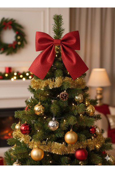 Lal زينة عيد الميلاد على شكل فيونكة عالمية مقاس 25*25، حمراء لامعة، للطاولة وزينة الأبواب