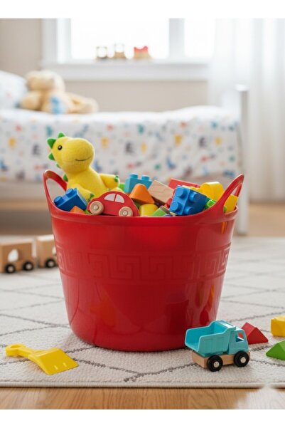 Saban دلو بلاستيكي أحمر مرن - سعة 20 لتر، دلو للتنظيف، سلة ألعاب وغسيل قابلة للتمدد