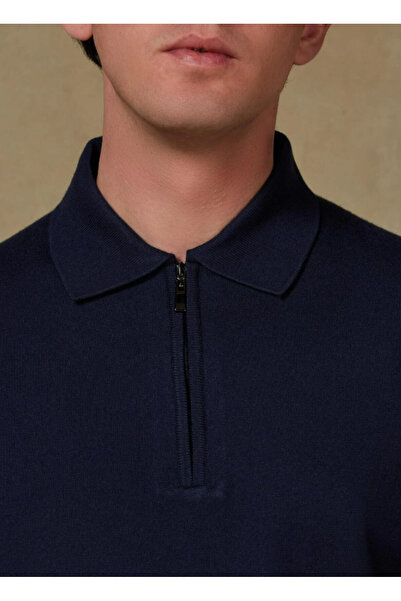 Abbate Ανδρικό πλεκτό πλεκτό ύφασμα Claro από βαμβακερό μείγμα μοντέρνας εφαρμογής με γιακά πόλο σε μπλε ναυτικό χρώμα