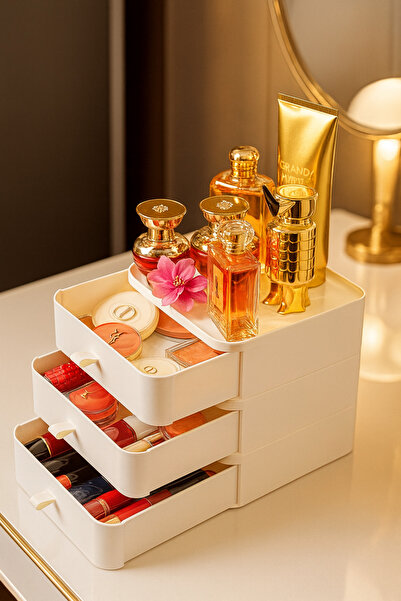 MAKRİ HOME صندوق تخزين ذو 3 طبقات مع أدراج، منظم، مقاس 20 × 20 × 22 سم