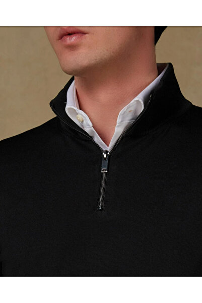 Abbate Ανδρικό πλεκτό ύφασμα Velo από μείγμα ραγιόν, μοντέρνα εφαρμογή, μαύρο ψηλός λαιμός