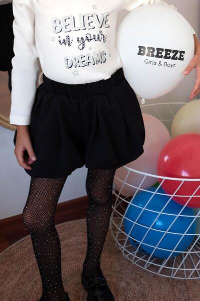 Breeze Kız Çocuk Etek Görünümlü Balon Şort Paçası Beli Lastik Detaylı 8-14 Yaş, Siyah