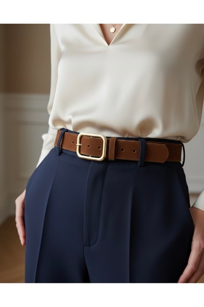 CSR AKSESUAR Gold Buckle Suede Tan Belt