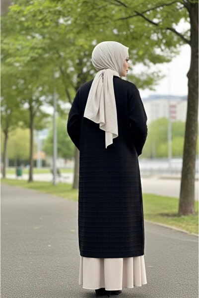 YusGos Women's Hijab Button Detailed Below-Knee Double Pocket Mother Cardigan