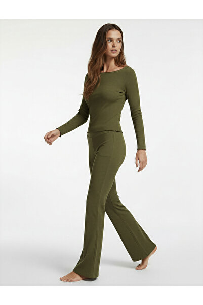 Koton Comfortable Fit Long Sleeve U-Neck Viscose Pajama Top