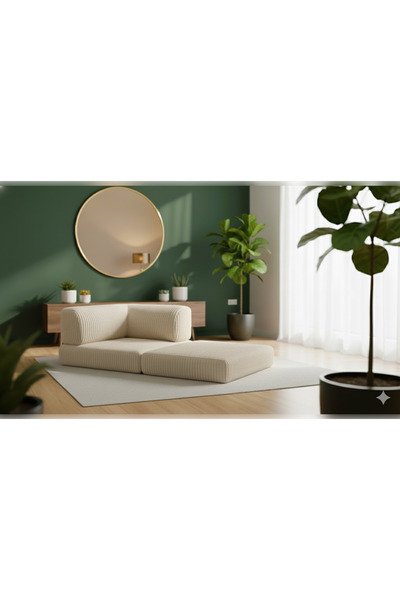 NWİN HOME Linea Mini L Köşe Kadife Fitilli Kanepe Çok Amaçlı Yer Minderi Modül Konfor Berjer 100x100