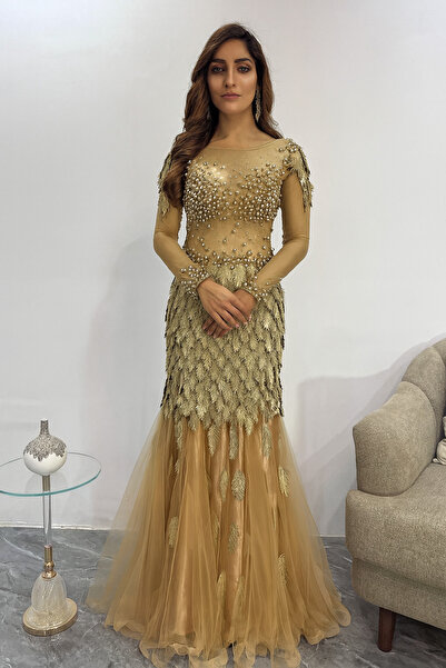 Diva style فستان سهره مميز وراقي مرصع بالكريستال واللؤلؤ