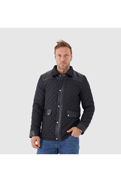 TOGO Siyah Hakiki Deri Erkek Kapitone Deri Mont [810015]