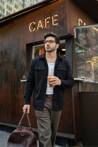 MADZEYMODA Ανδρικό πουκάμισο Scuba Black Suede New Season Mz19808